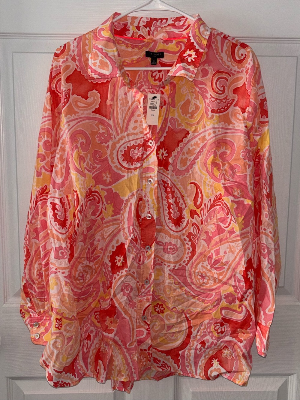 NWT Talbots Pink Paisley Button-Up Blouse Sz 3x
